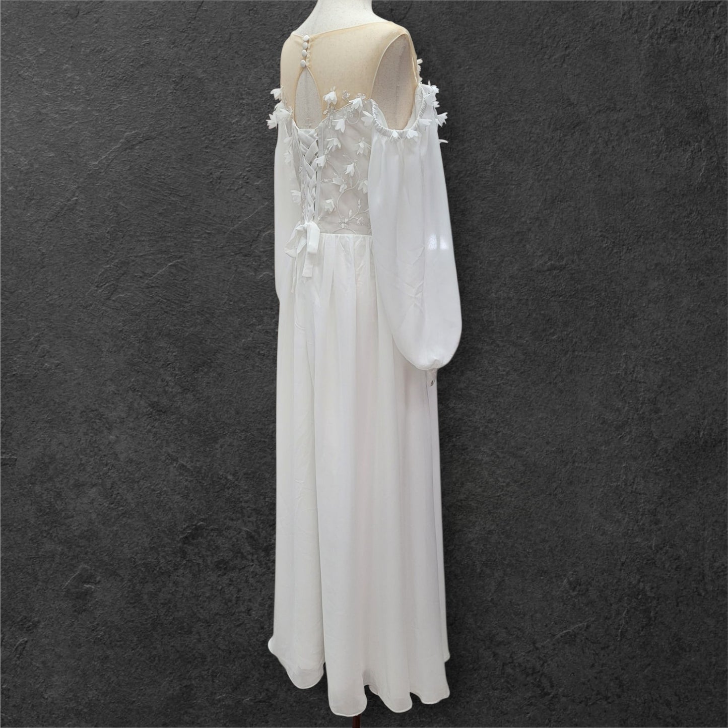Boho Chiffon Off Shoulder Long Sleeve Wedding Dress with Flowers