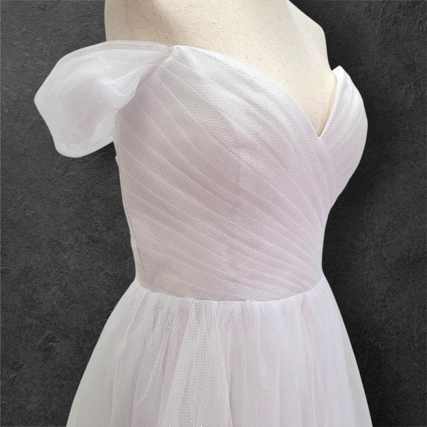 Long Sparkle Ballgown Style Wedding Dress with Off Shoulder Sleeves