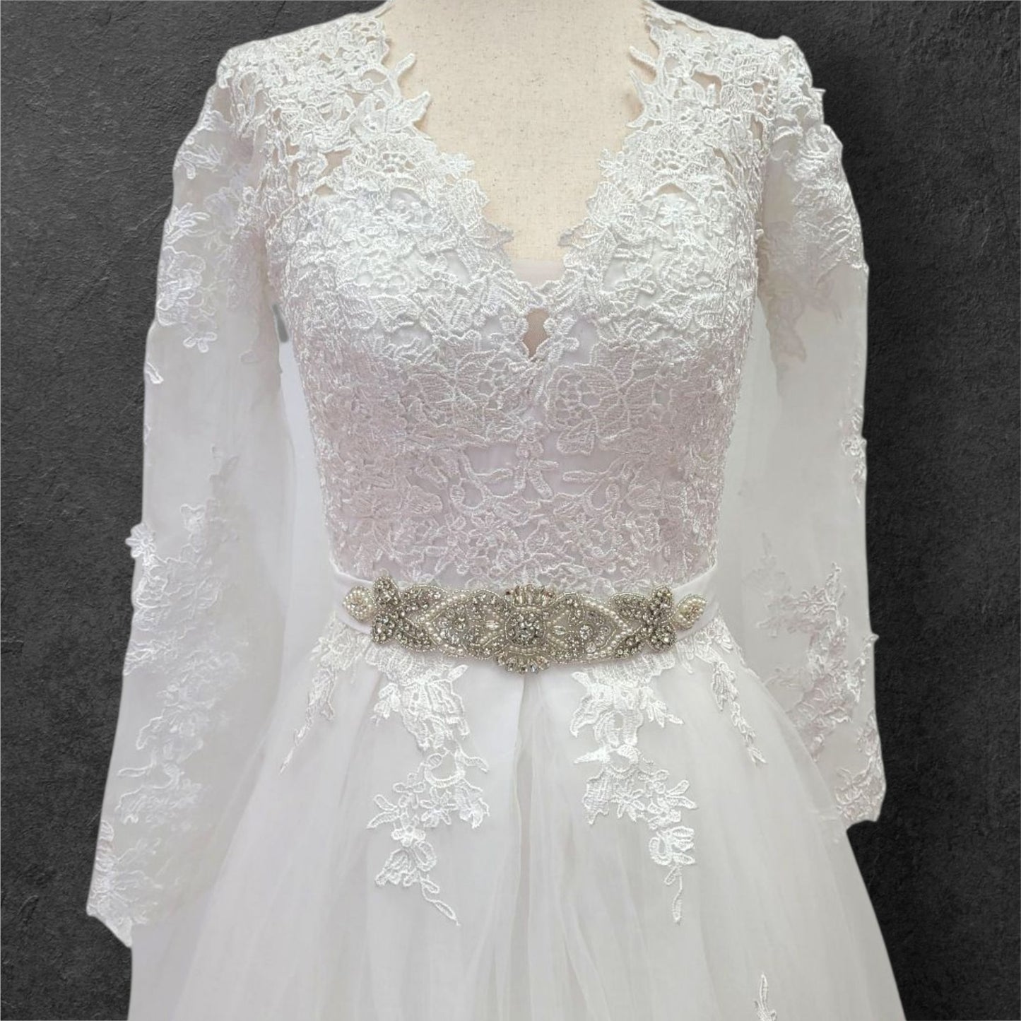 Ballgown with Silver Jeweled Belt and Floral Appliques