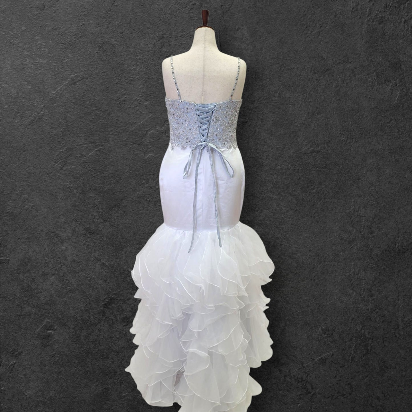 Ruffle Skirt Trumpet Wedding Dress with Silver Embroidered Corset Bodice
