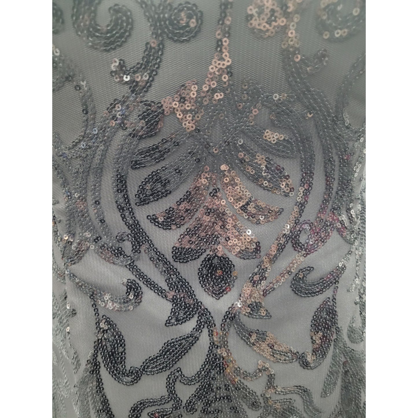 Long Sleeved Patterned Sequin Gown in Black
