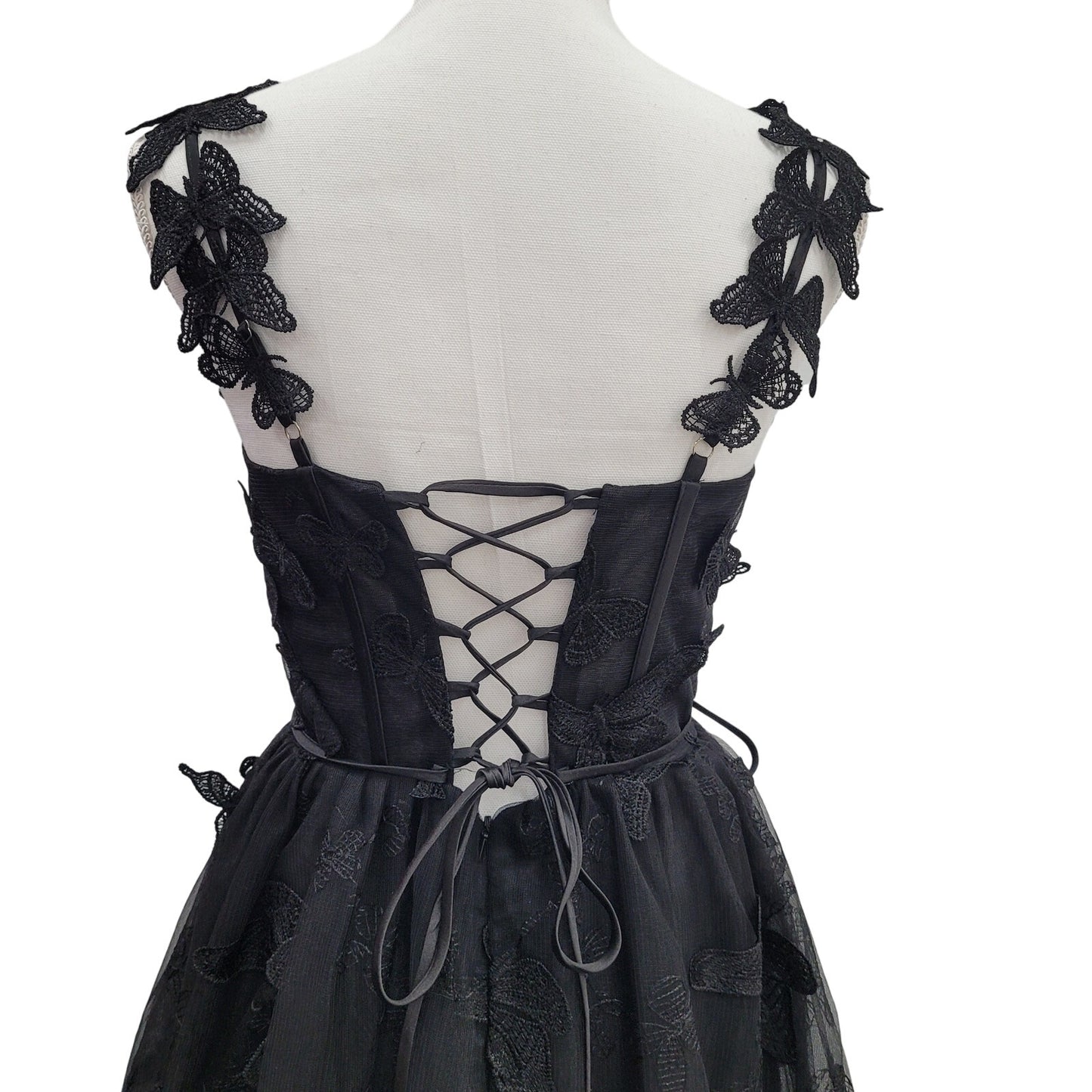 Women's Black Butterfly Dress with Corset Back