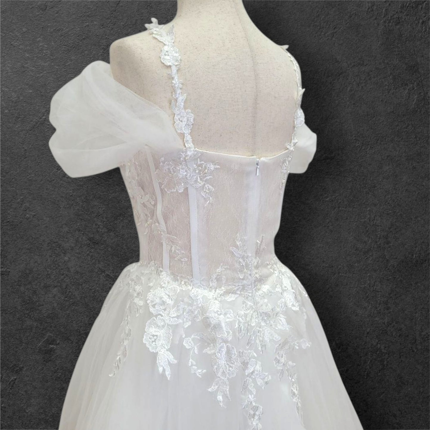 Tulle Off-Shoulder Ballgown Wedding Dress with Corset Boning