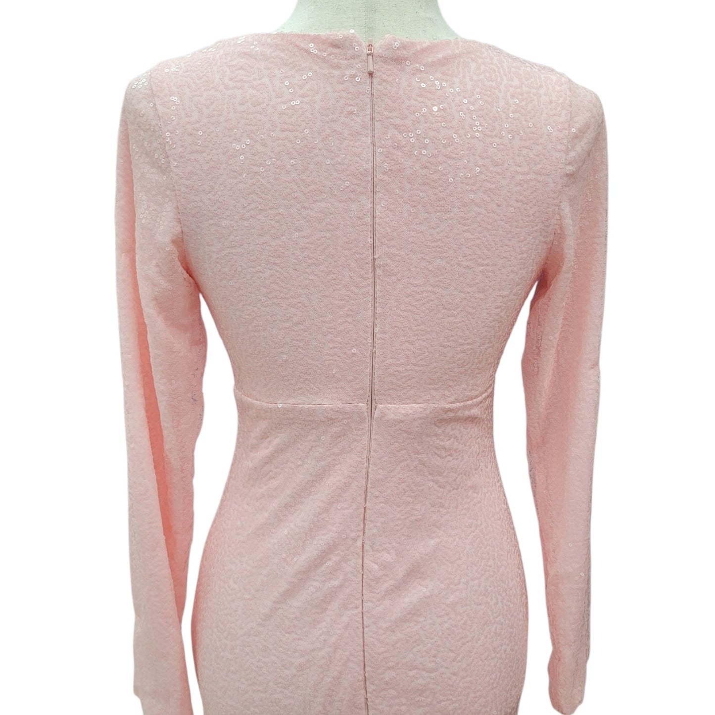 Light Pink Fitted Sequin Gown with Long Sleeves