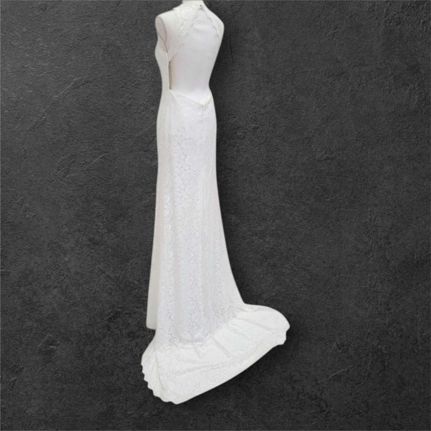 Lace Open Back Wedding Dress with High Neckline