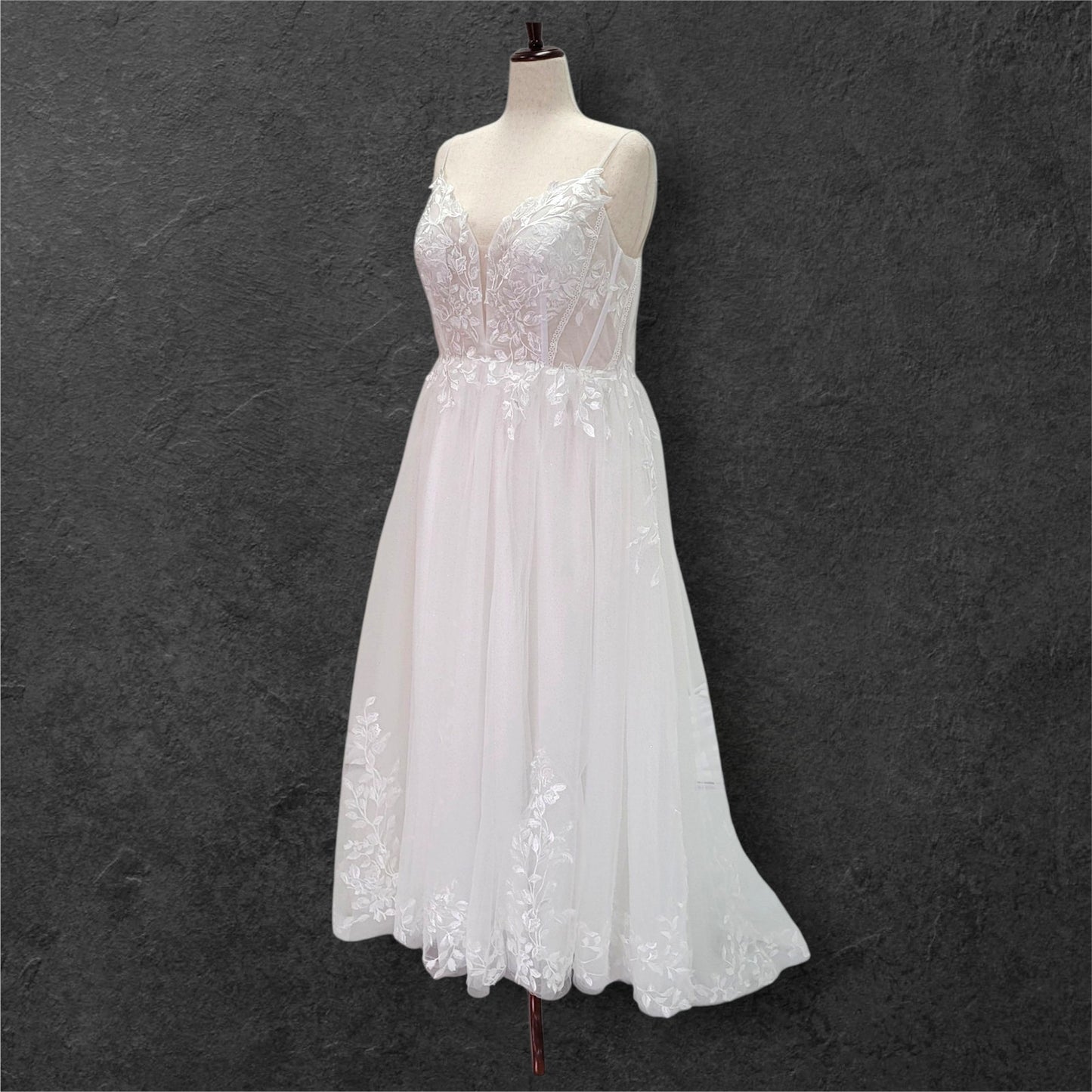 Tulle A Line Wedding Dress with Low Back and Sparkle Throughout