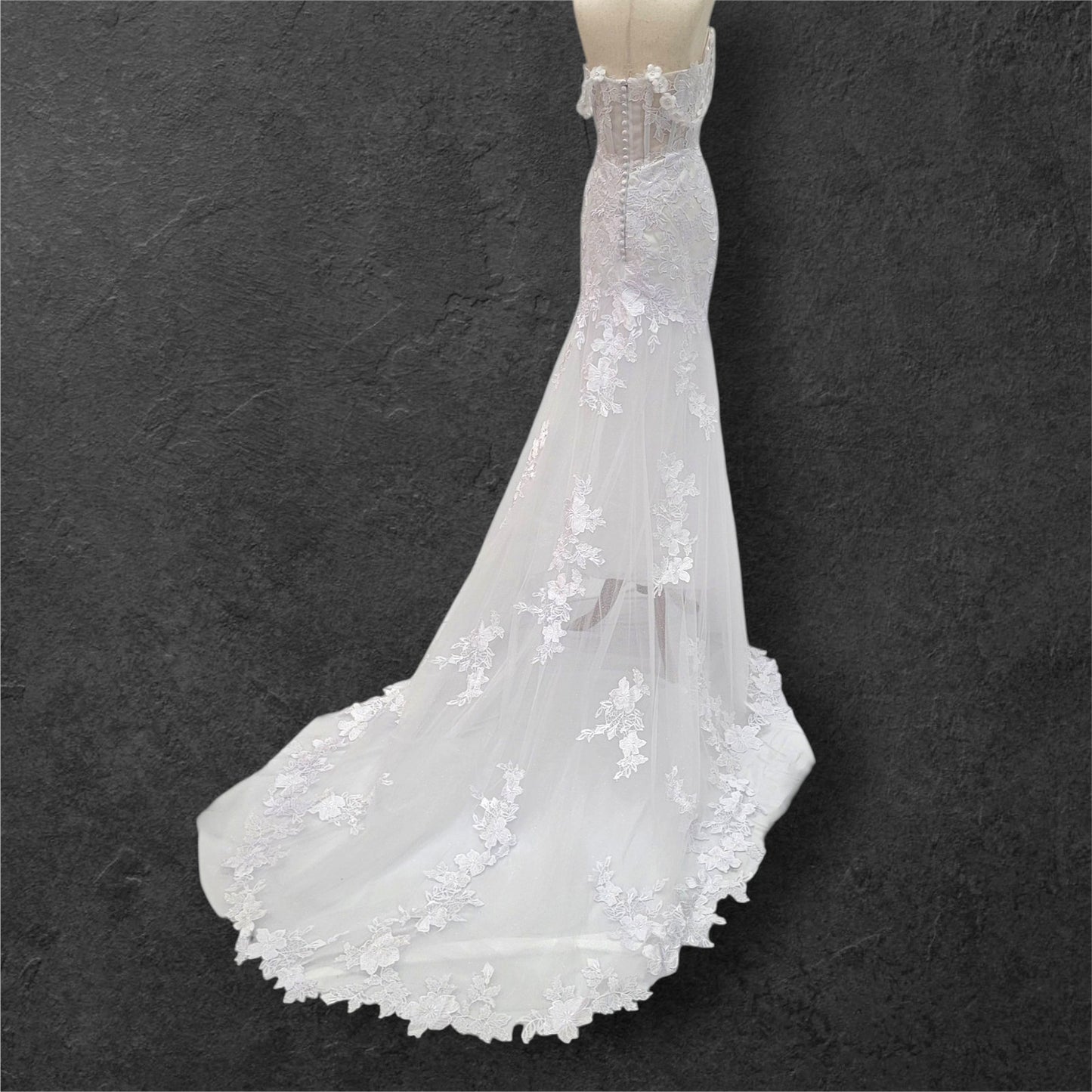 Fit n Flair Style Wedding Dress with Plunging V Neck and Train