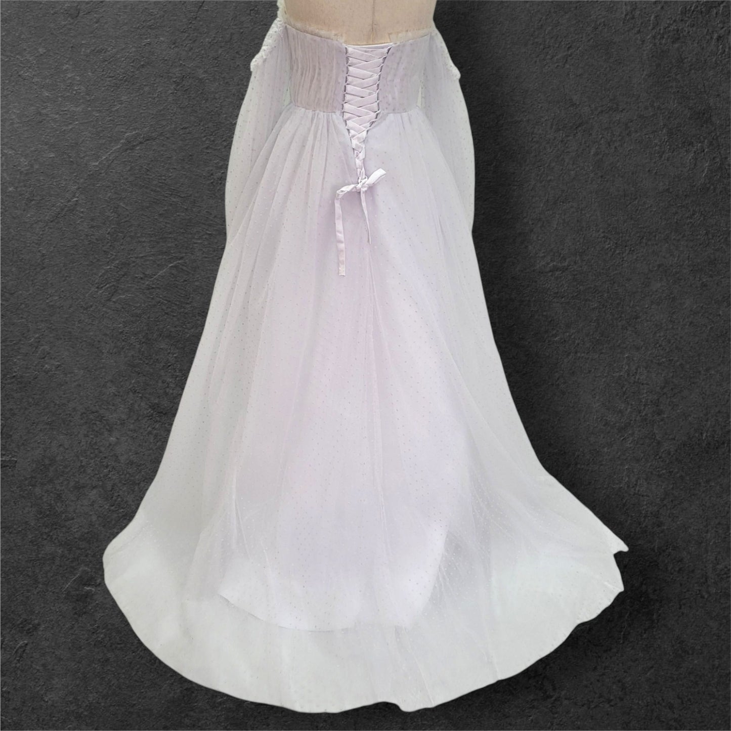 Fun Polka Dot Tulle Wedding Dress with Off Shoulder Sleeves