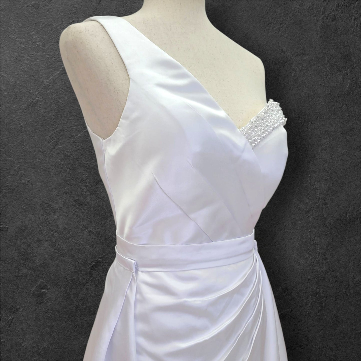 One Shoulder Satin Wedding Dress with Detachable Skirt