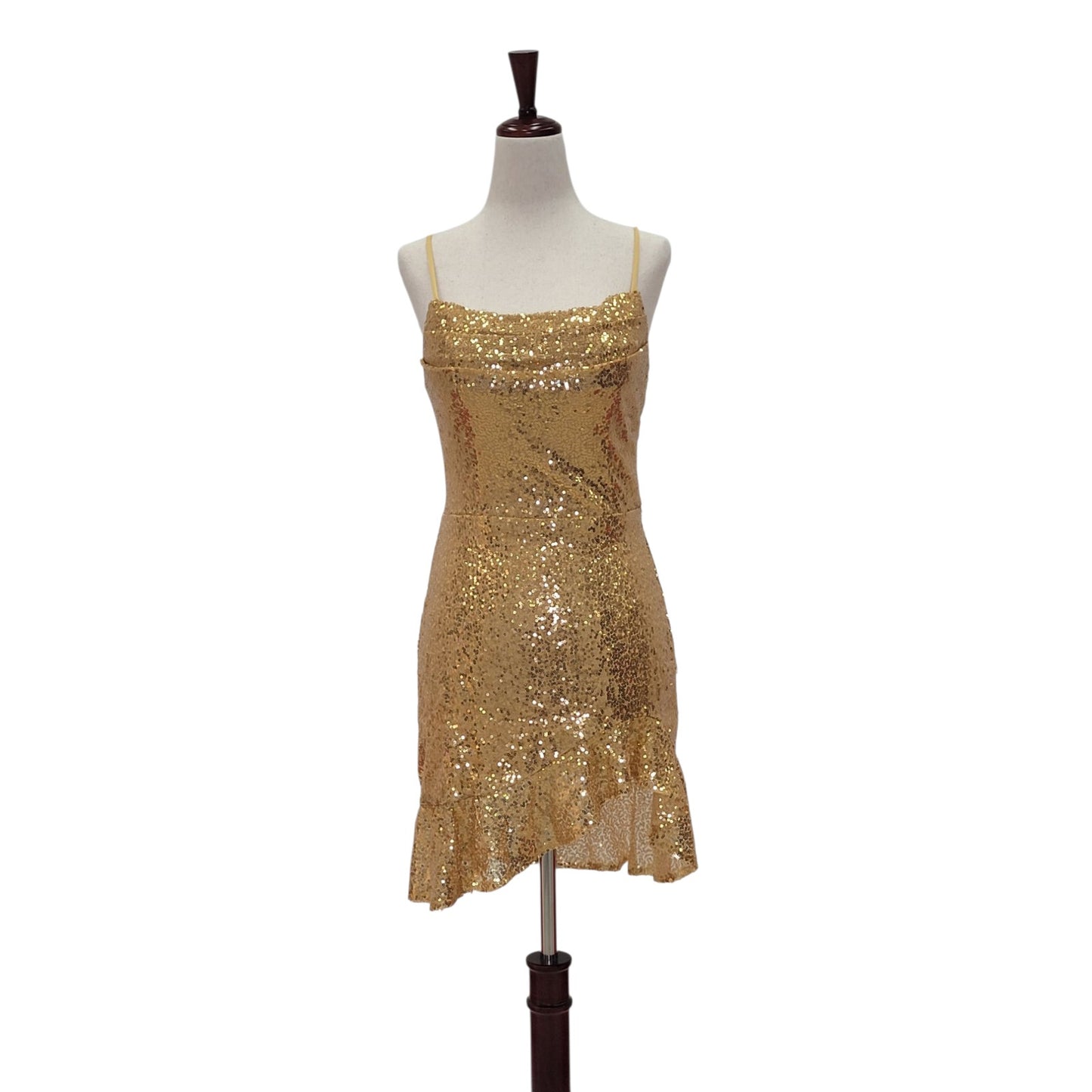 Women's Short Gold Sequin Dress with Corset Back