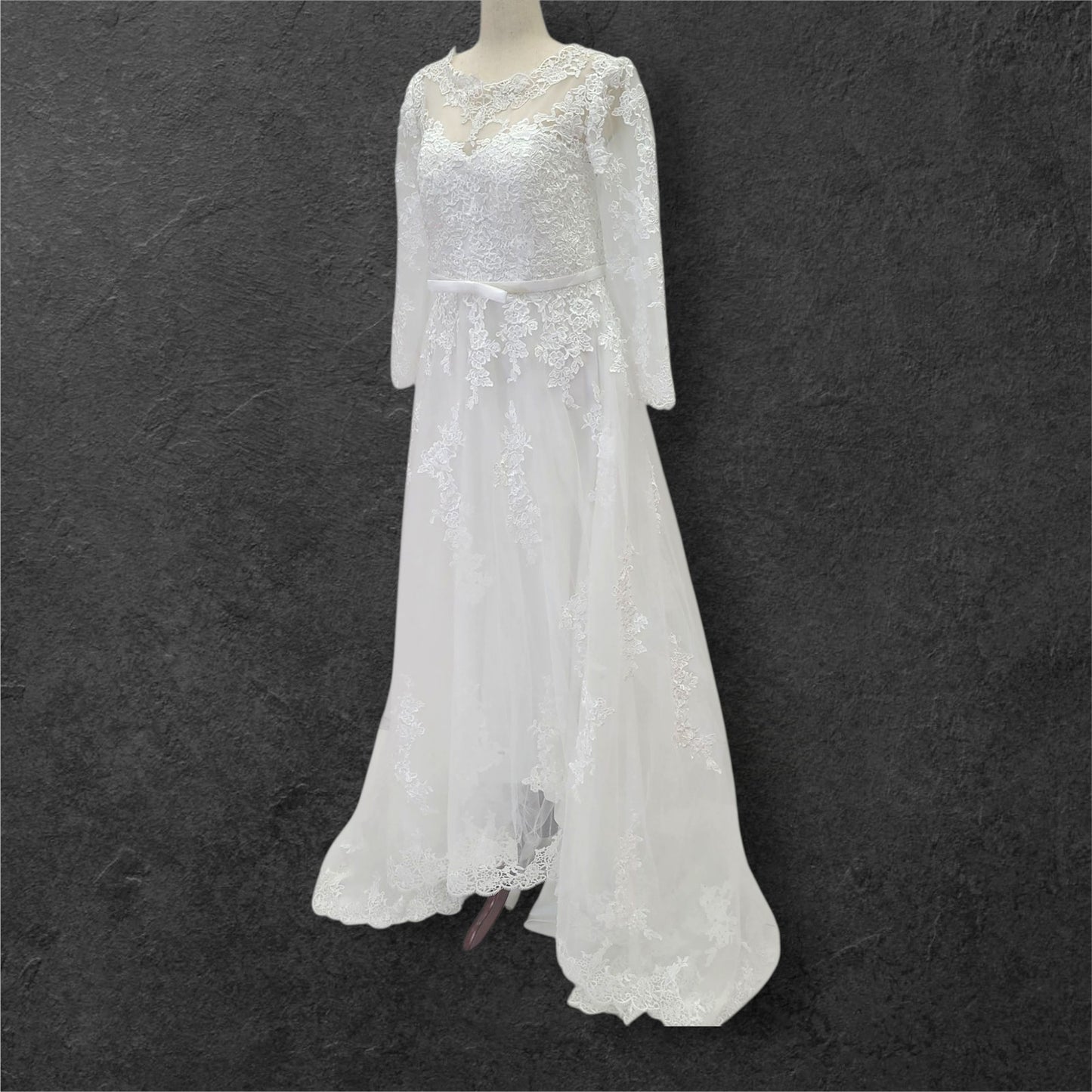 Long Sleeve Embroidered Wedding Dress with High Neck