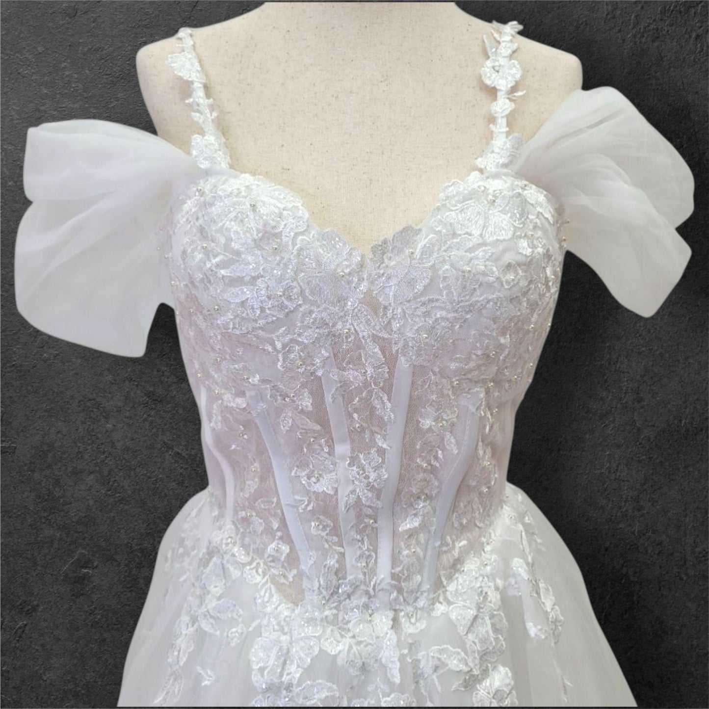 Tulle Off-Shoulder Ballgown Wedding Dress with Corset Boning