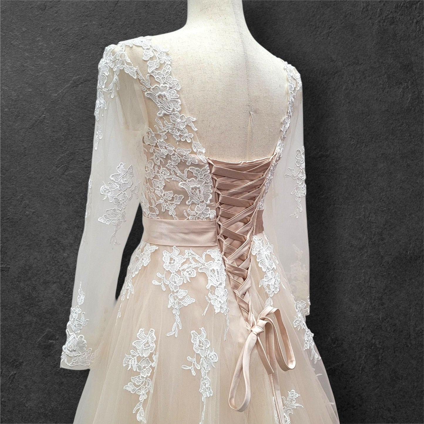 Beige Ballgown with Silver Jeweled Belt and Floral Appliques