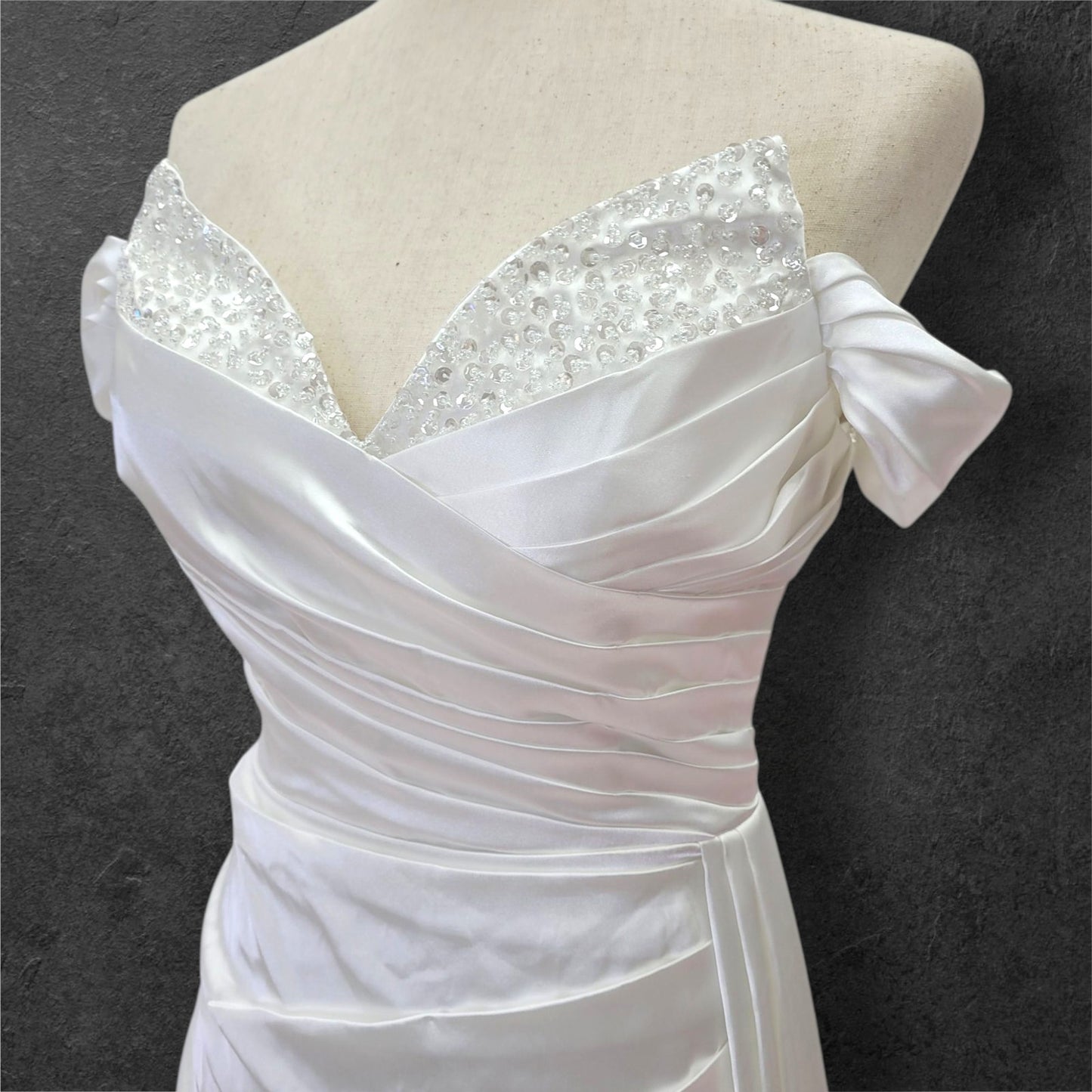 Off Shoulder Satin Wedding Dress with Corset Back