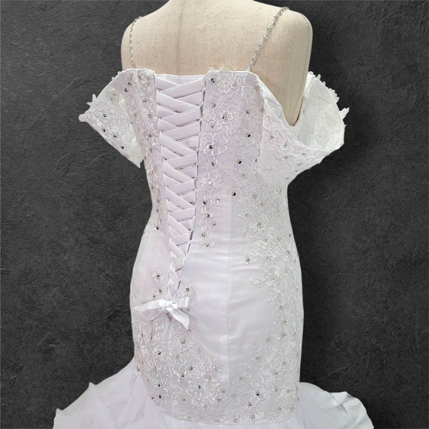 Fun Tulle Trumpet Skirt Wedding Dress with Corset Back and Off Shoulder Sleeves