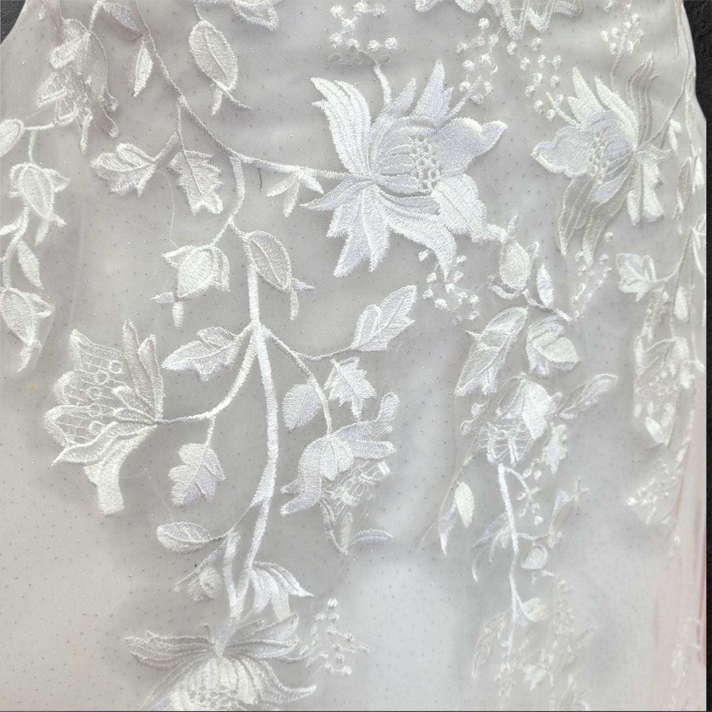 Cap Sleeve Wedding Dress with Floral Embroidery on Sparkle Fabric