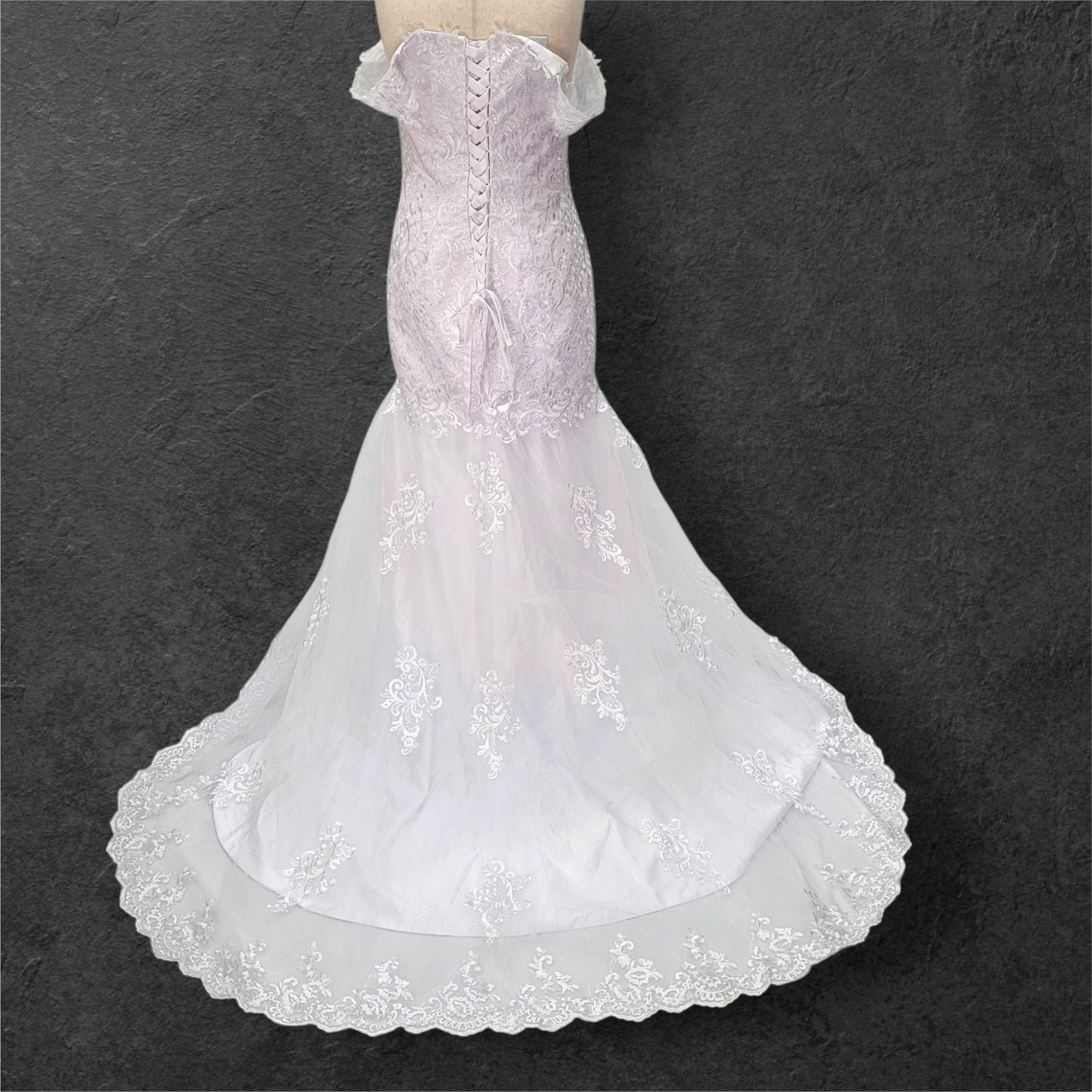 Trumpet Style Wedding Dress with Off Shoulder Sleeves and Corset Back