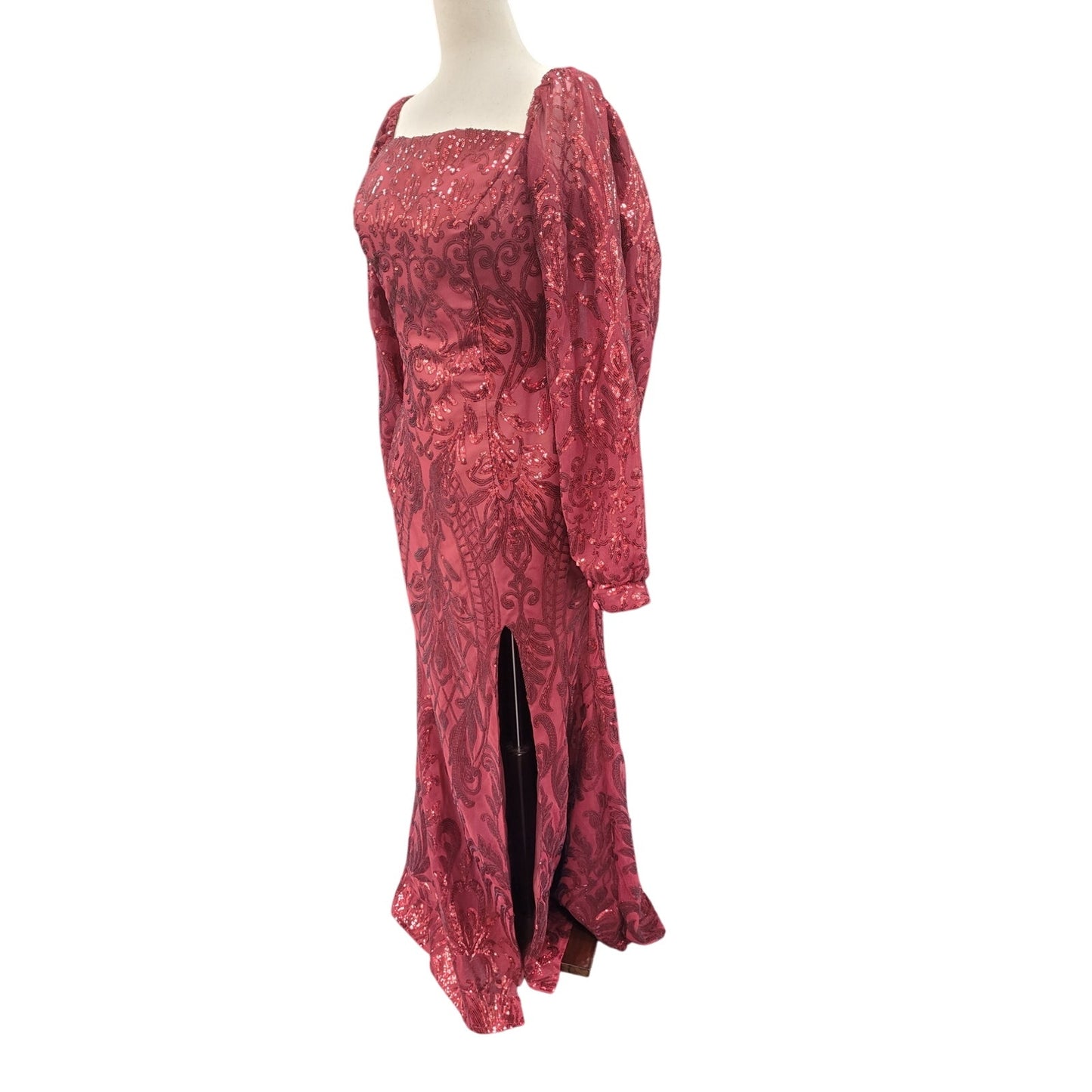 Long Sleeved Patterned Sequin Gown