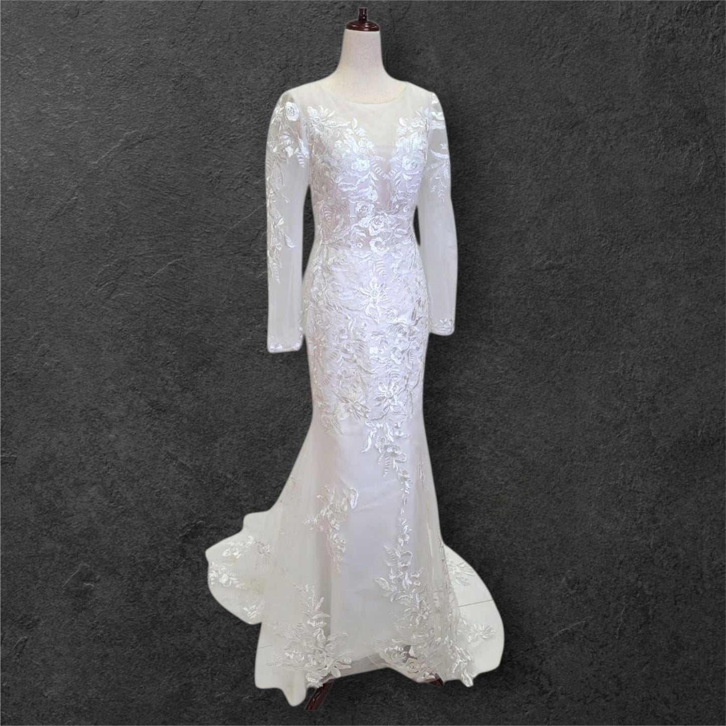 Trumpet Style Wedding Dress with Train and Fitted Long Sleeves