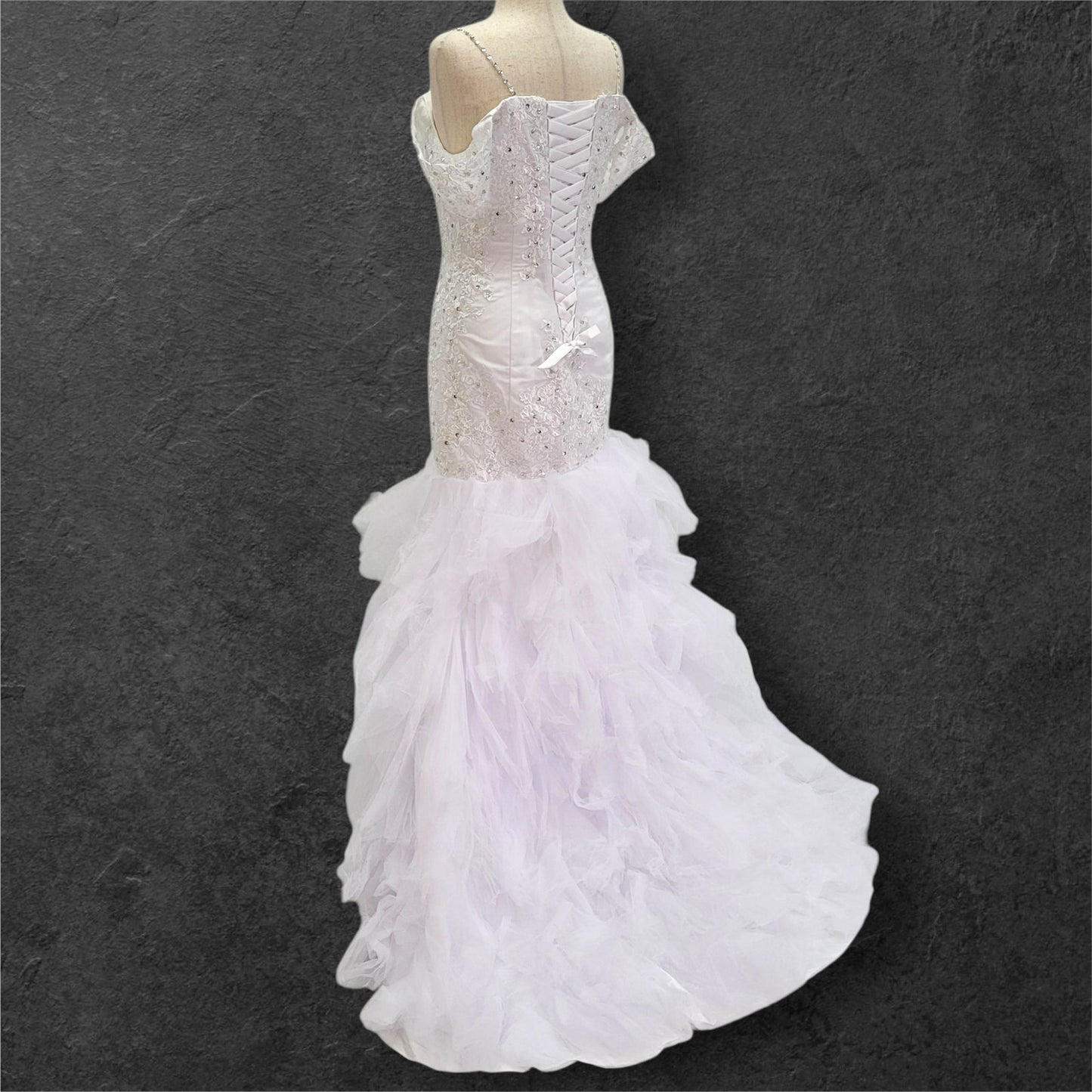 Fun Tulle Trumpet Skirt Wedding Dress with Corset Back and Off Shoulder Sleeves