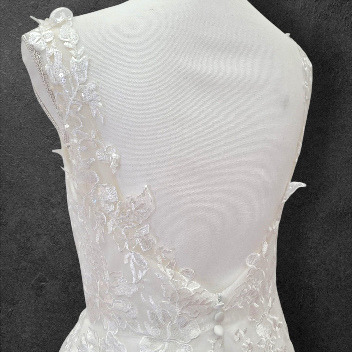 Detailed Low Back Wedding Dress with Train and Plunge V Neck