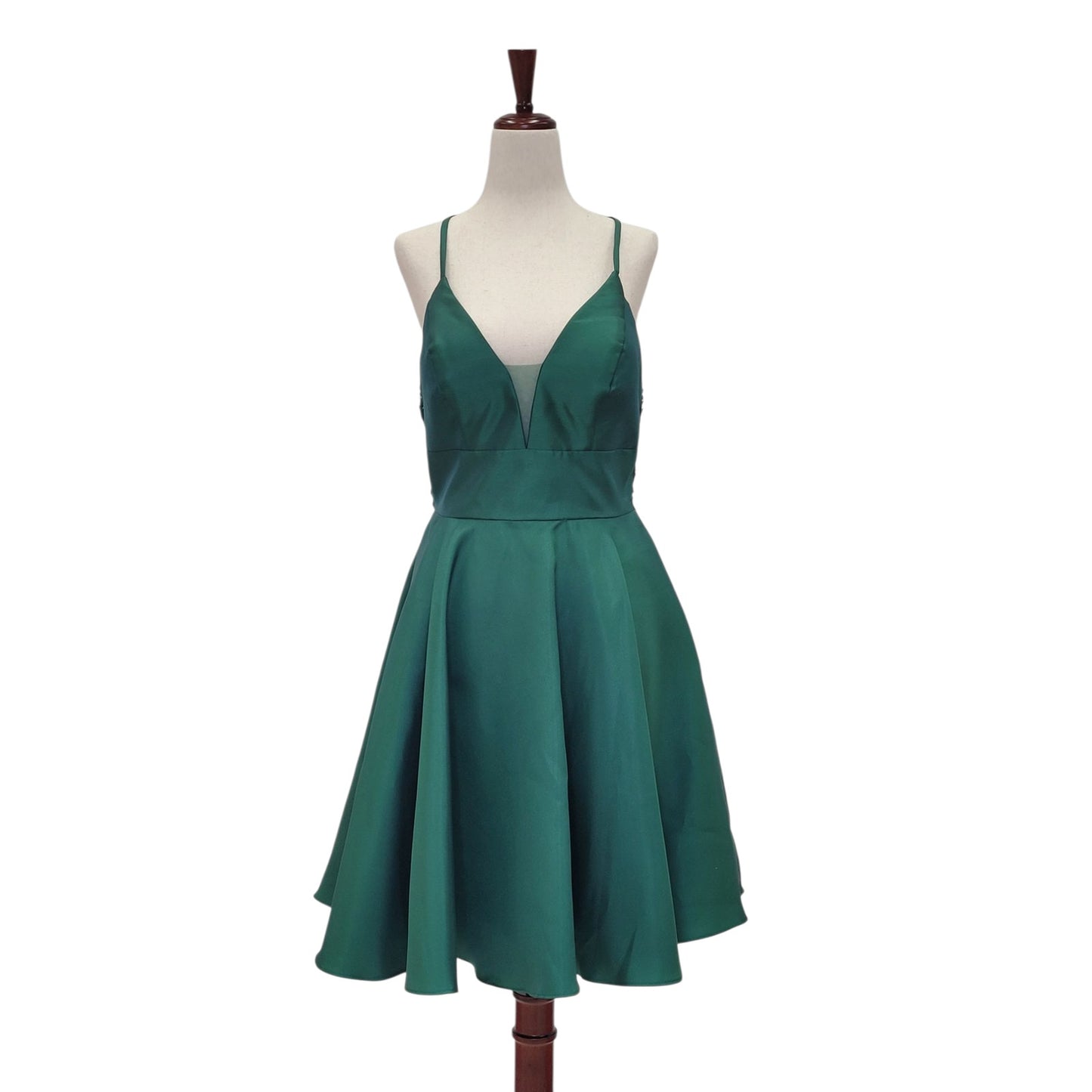 Emerald Green Cocktail Dress with Lace Back and Cutout