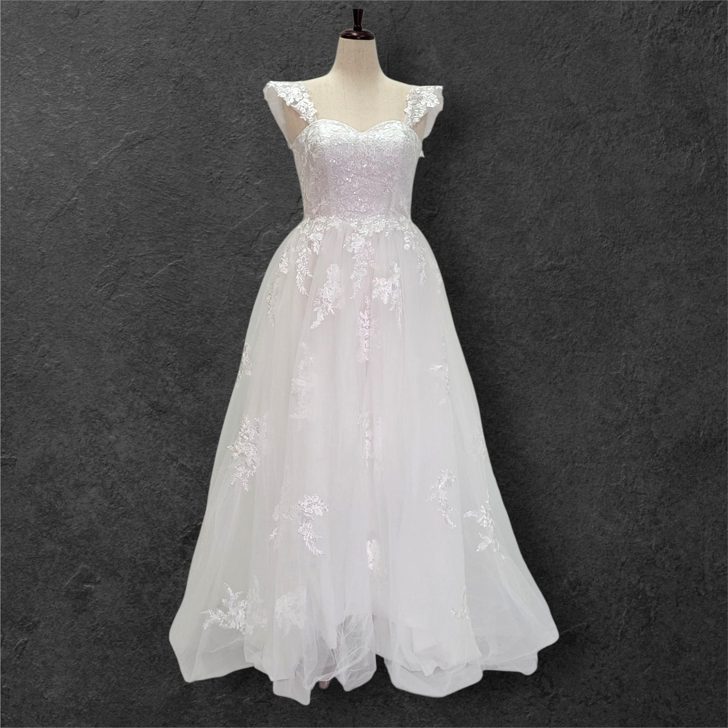A Line Tulle Wedding Dress with Floral Appliques and Corset Back