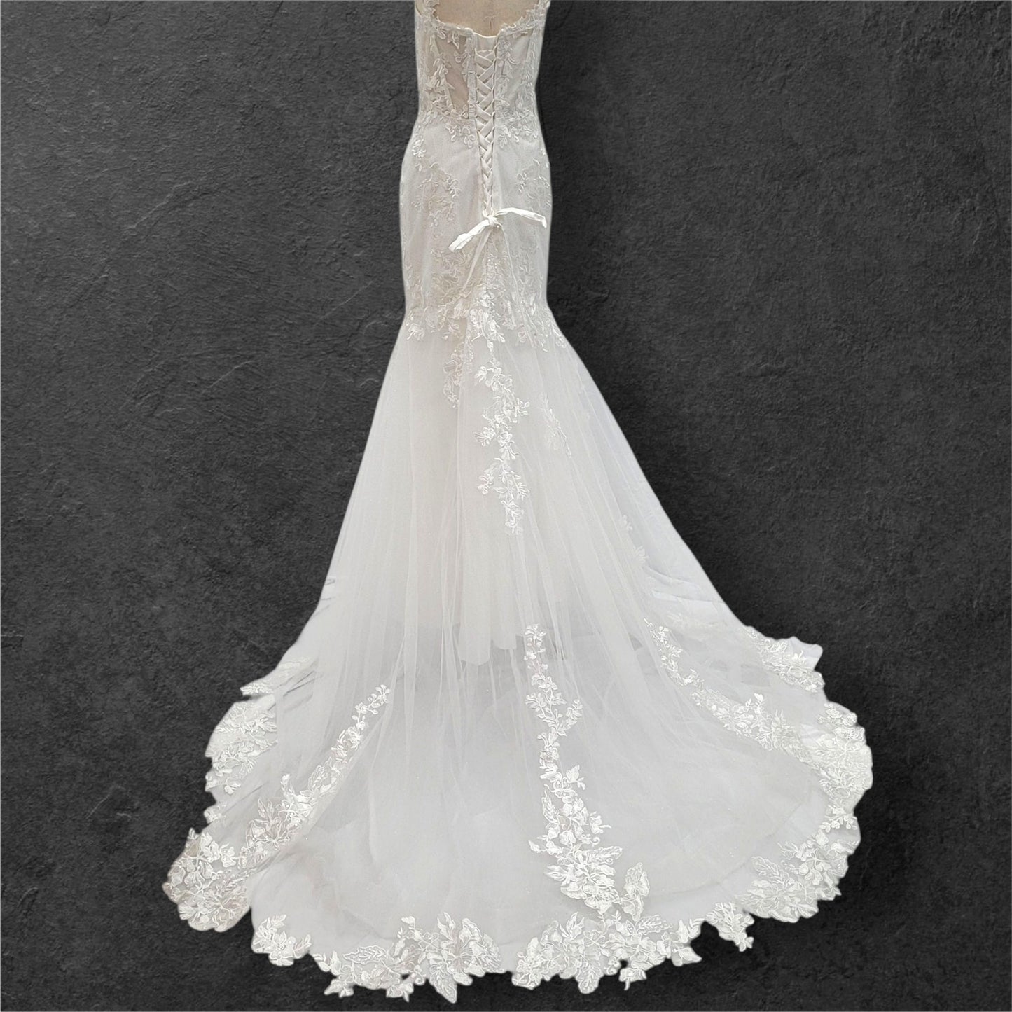 Trumpet Style Wedding Dress with Floral Appliques and Corset Back