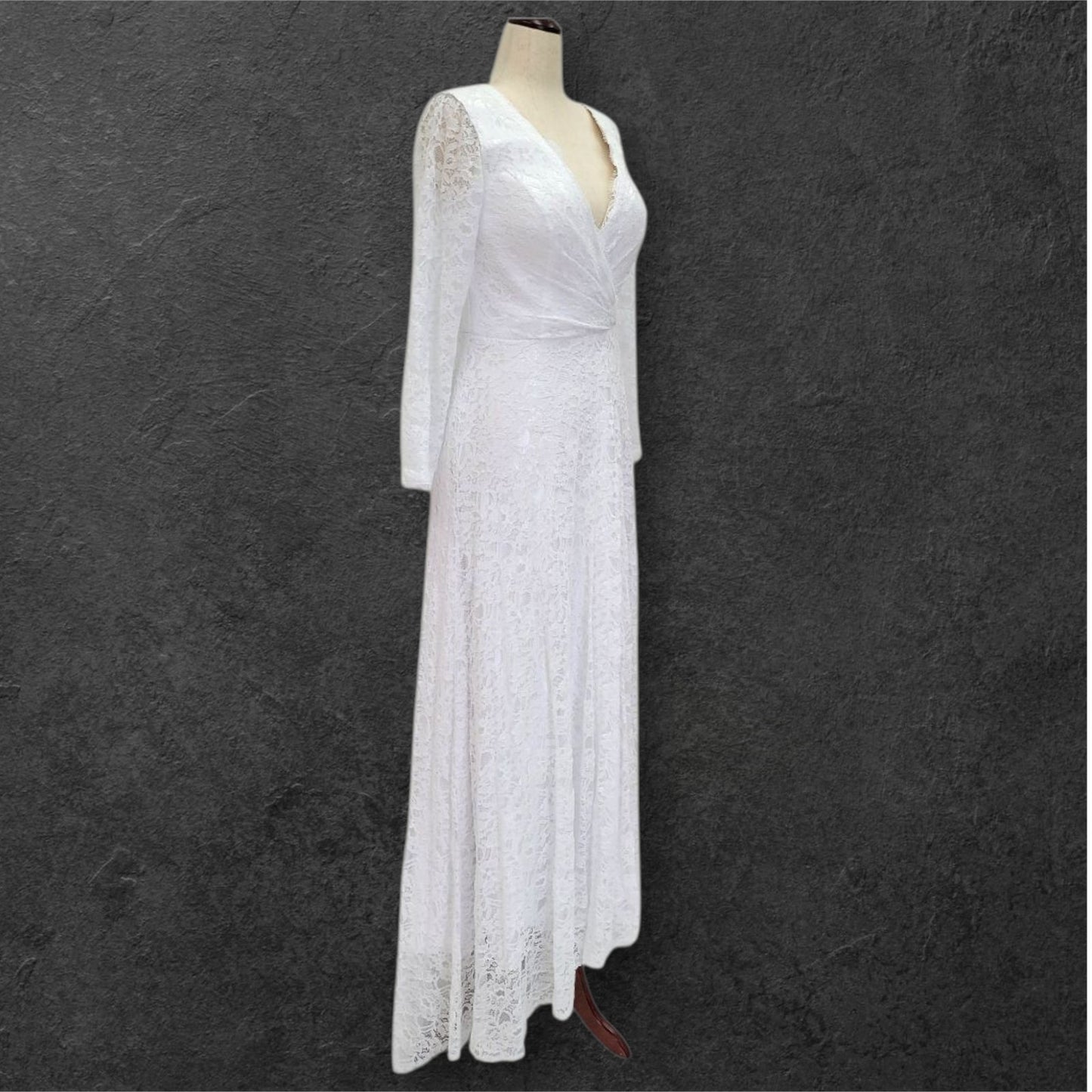 Wrap Style Long Sleeve Lace Wedding Dress with V Neck Bodice