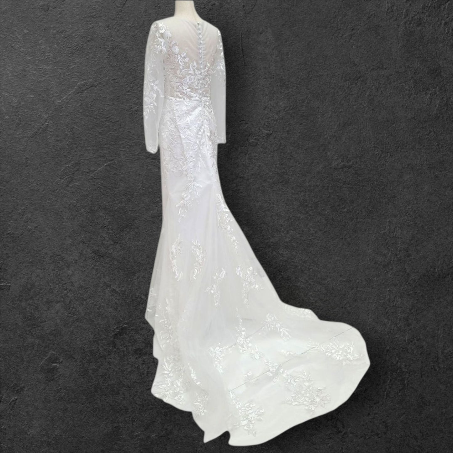 Trumpet Style Wedding Dress with Train and Fitted Long Sleeves