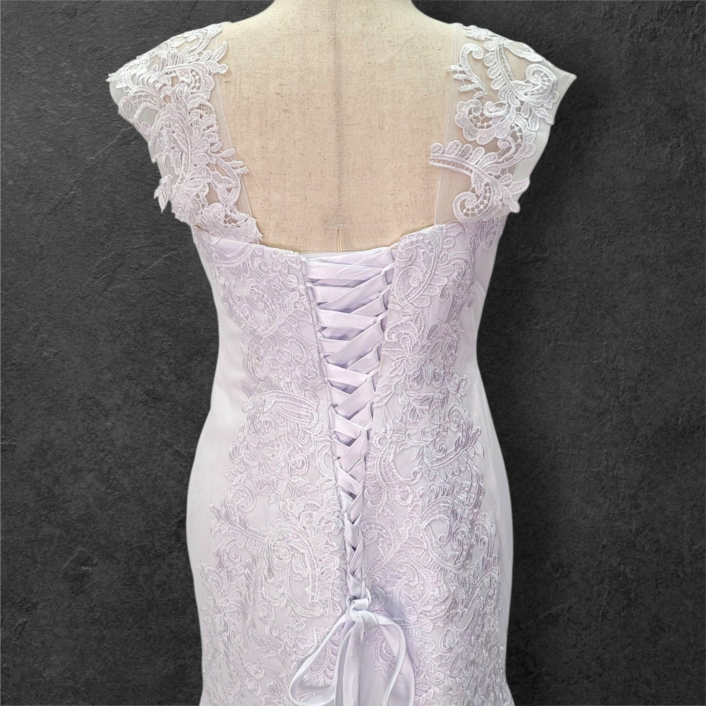 Fit n Flair Wedding Dress with Deep Sweetheart Neckline and Wide Sleeves