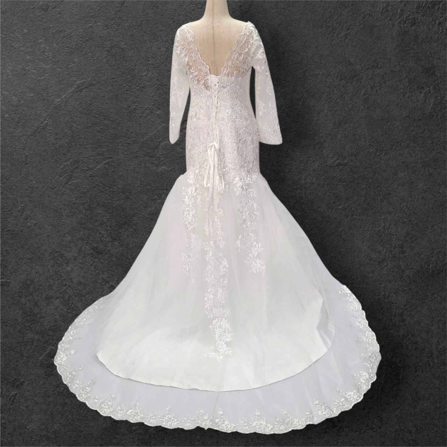 Long Sleeve Trumpet Style Wedding Dress with V Neck and Corset Back