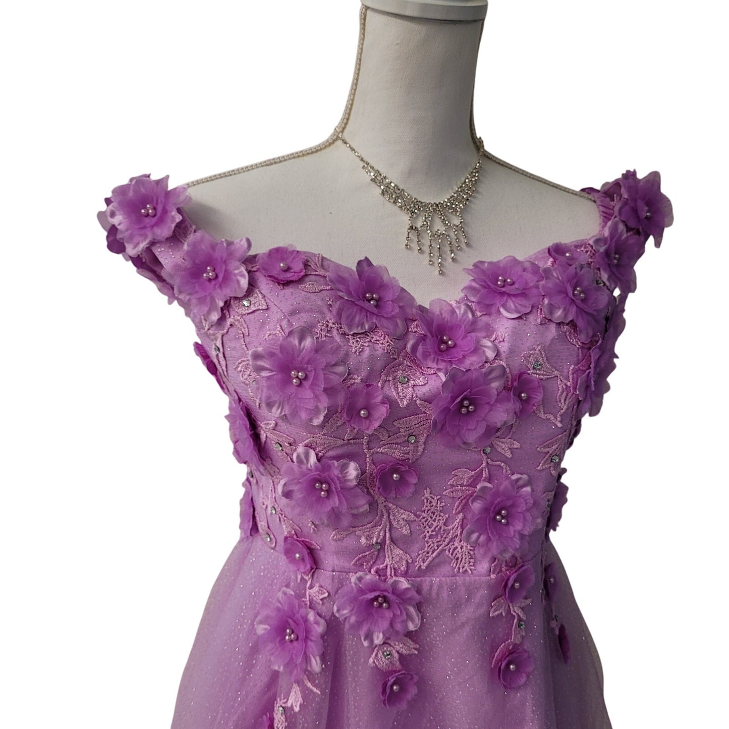Women's Lilac Short Flower Off Shoulder Dress