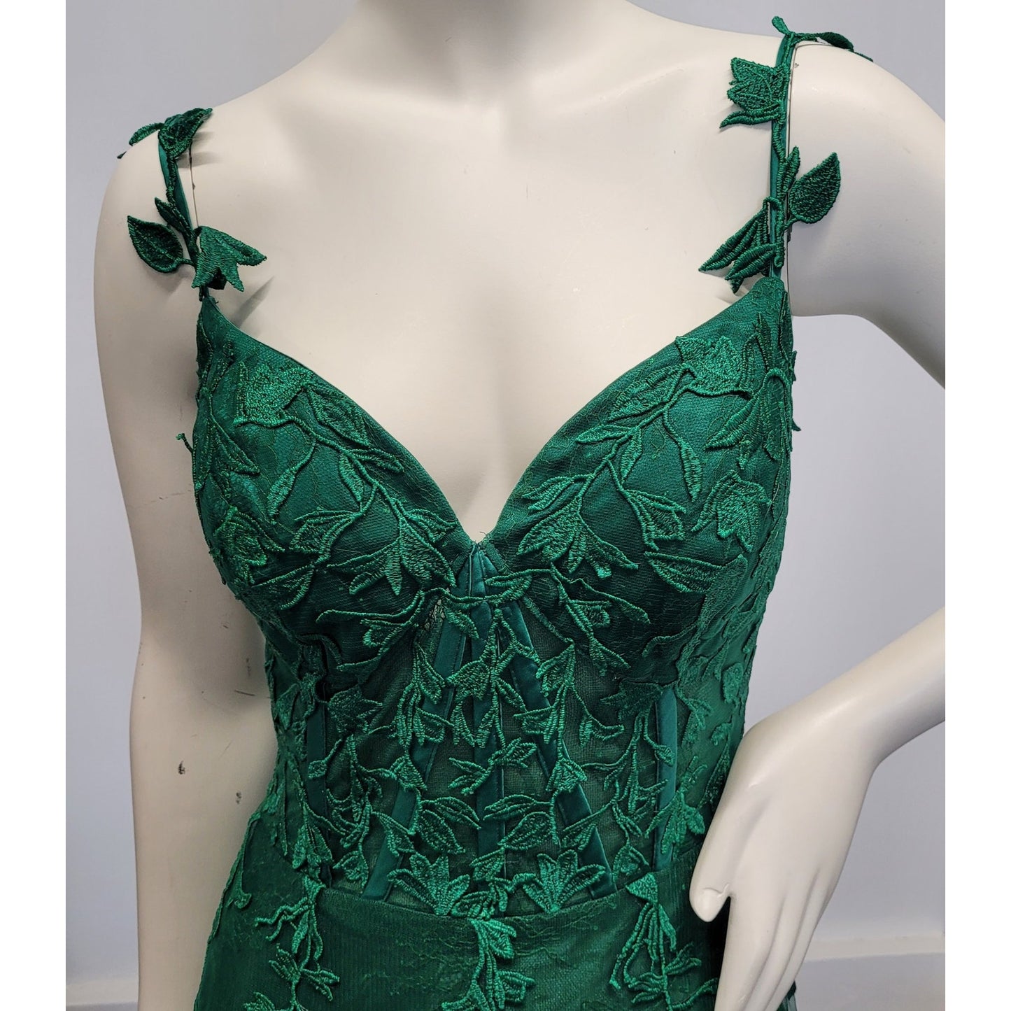 Vine Dress with Semi-Sheer Bodice Corset Back Tulle Skirt Evergreen