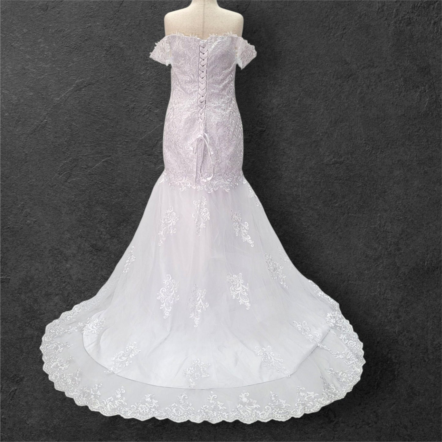 Trumpet Style Wedding Dress with Off Shoulder Sleeves and Corset Back