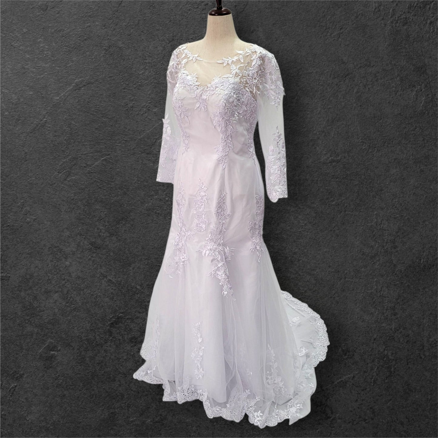 Long Sleeve Fit n Flair Wedding Dress with Zipper High Back Mesh Design