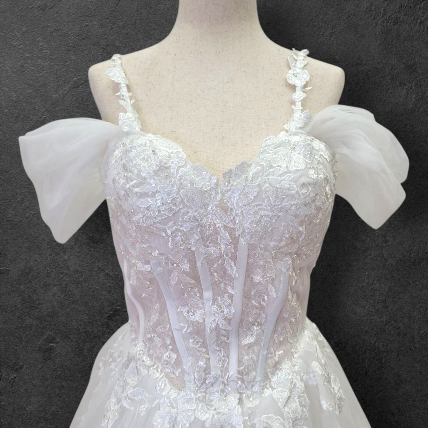 Tulle Off-Shoulder Ballgown Wedding Dress with Corset Boning