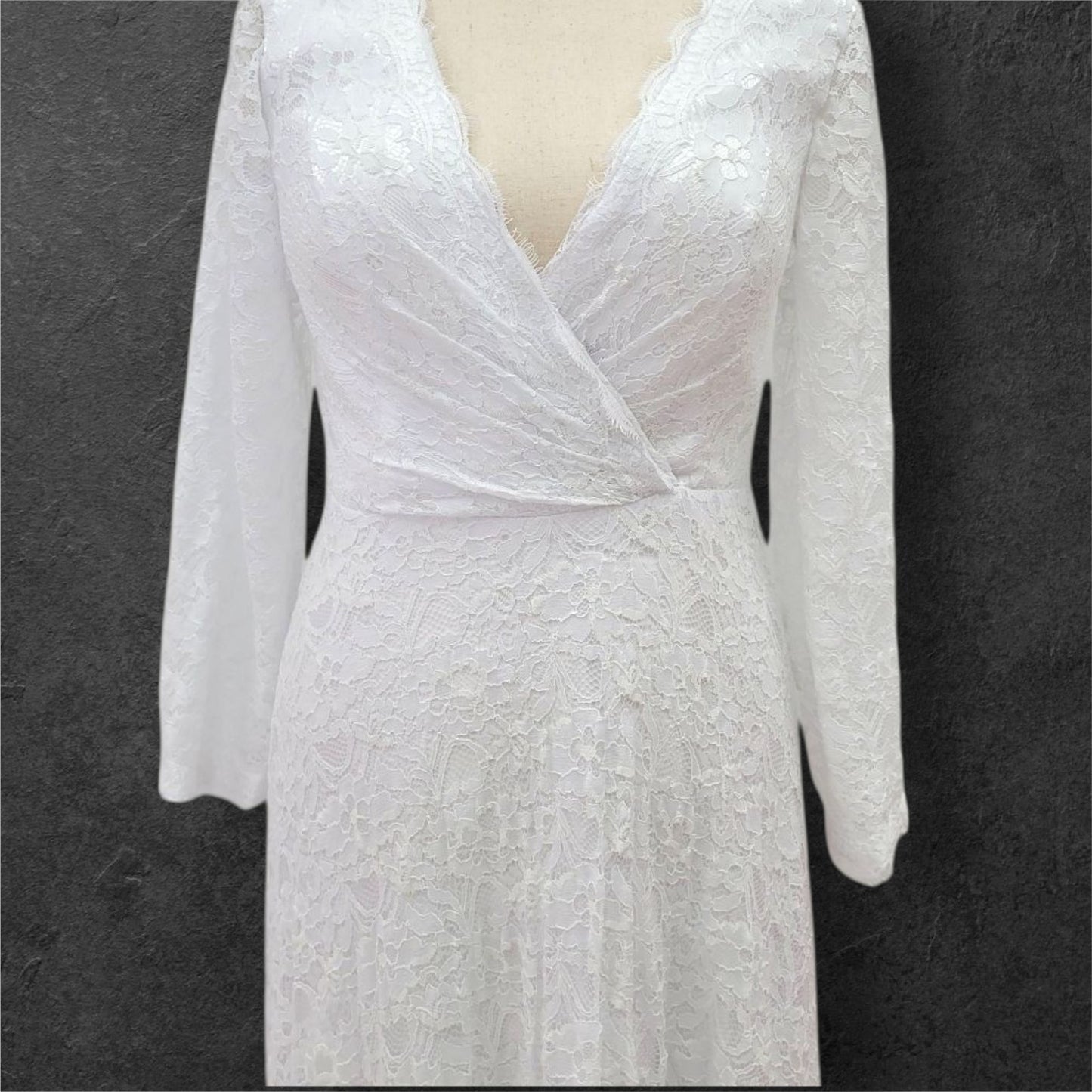 Wrap Style Long Sleeve Lace Wedding Dress with V Neck Bodice