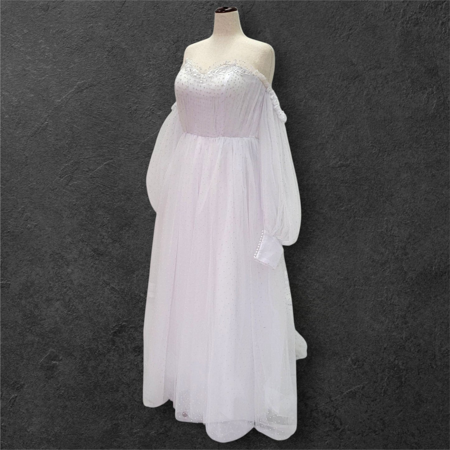Fun Polka Dot Tulle Wedding Dress with Off Shoulder Sleeves
