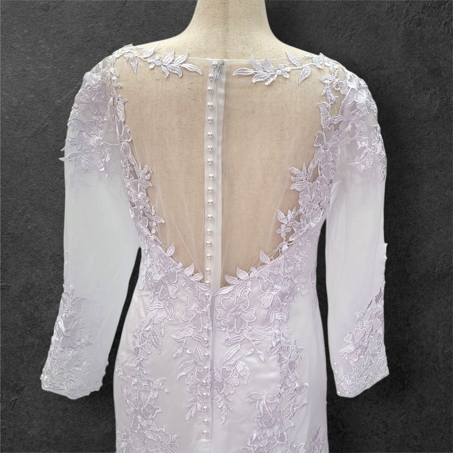 Long Sleeve Fit n Flair Wedding Dress with Zipper High Back Mesh Design
