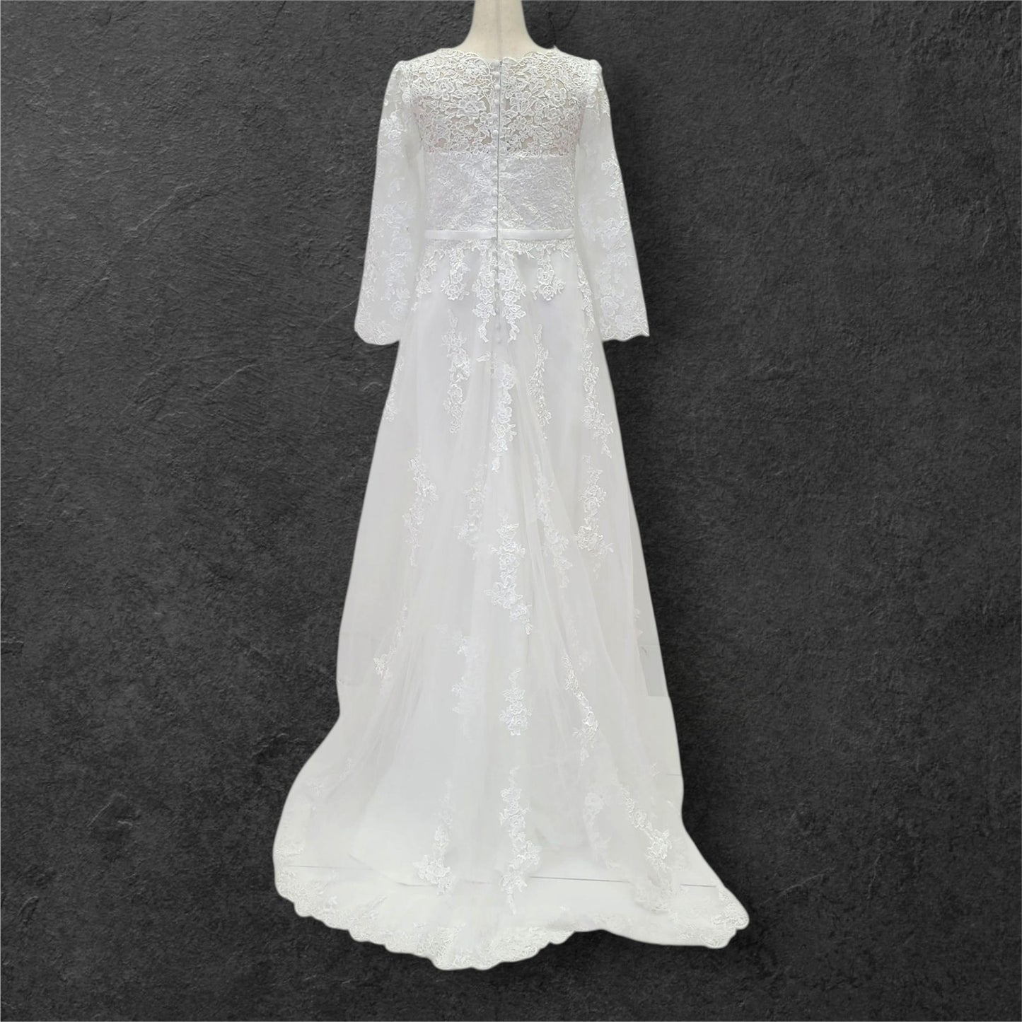 Long Sleeve Embroidered Wedding Dress with High Neck