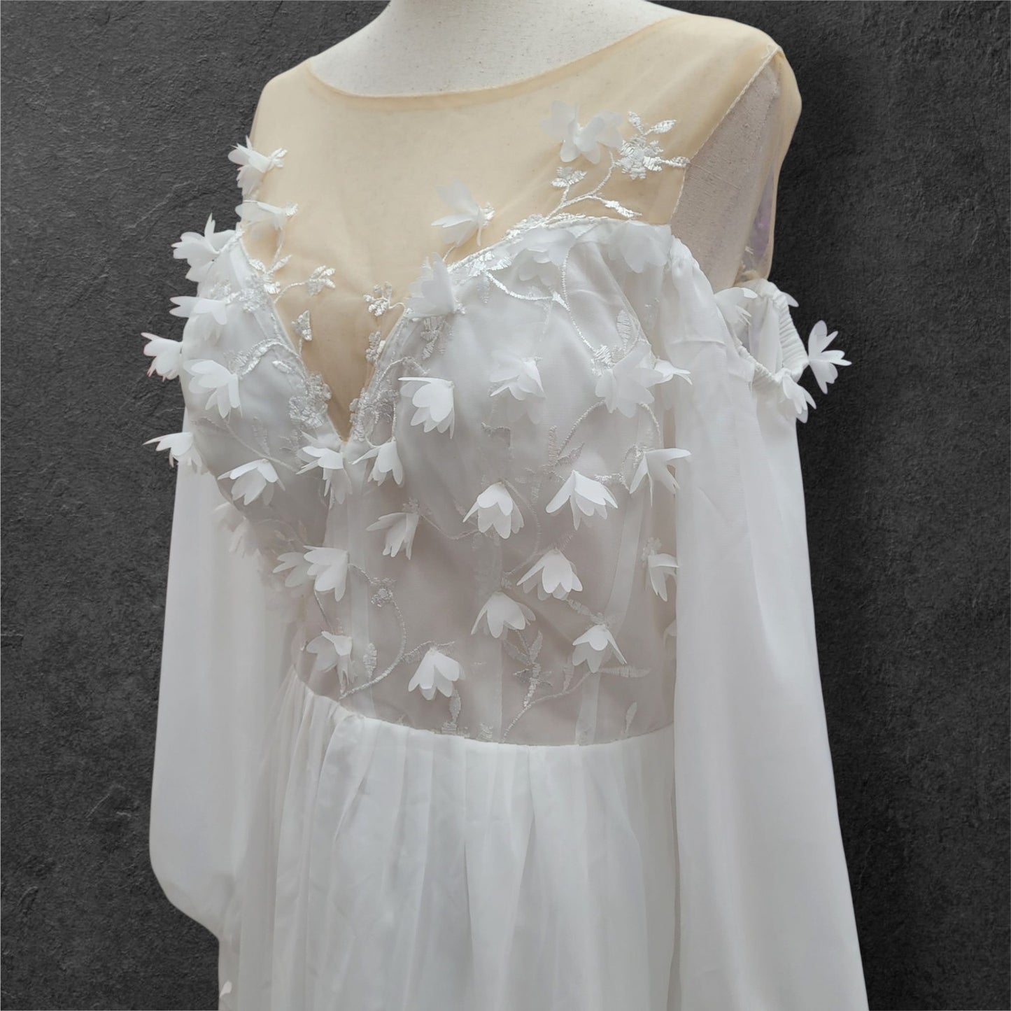 Boho Chiffon Off Shoulder Long Sleeve Wedding Dress with Flowers
