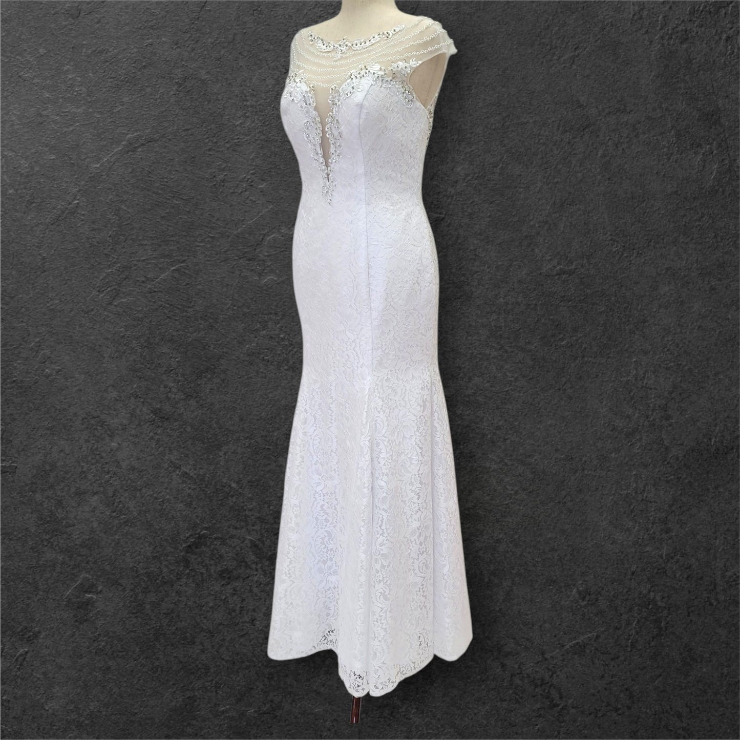 Intricately Beaded Wedding Dress with Plunge Neckline
