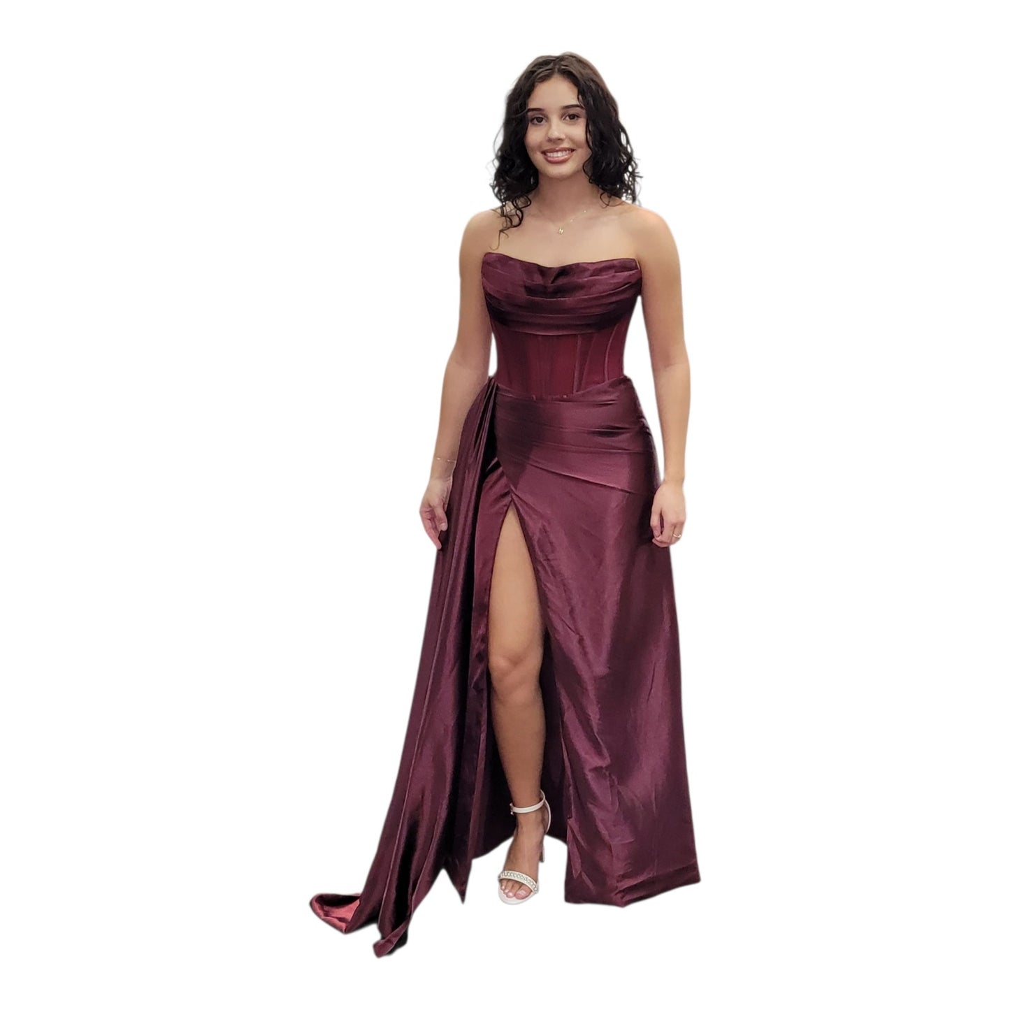 Strapless Silky Gown Burgundy Size 6 Medium