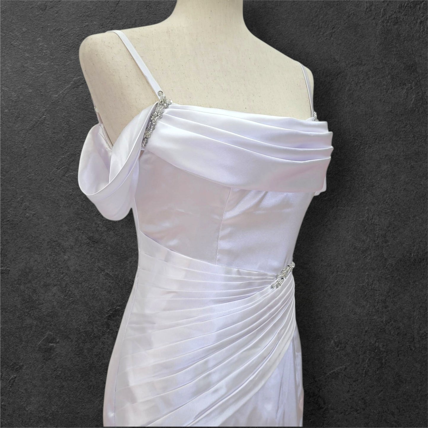 Silky Satin Wedding Dress with Full Corset Back and Off Shoulder Sleeves