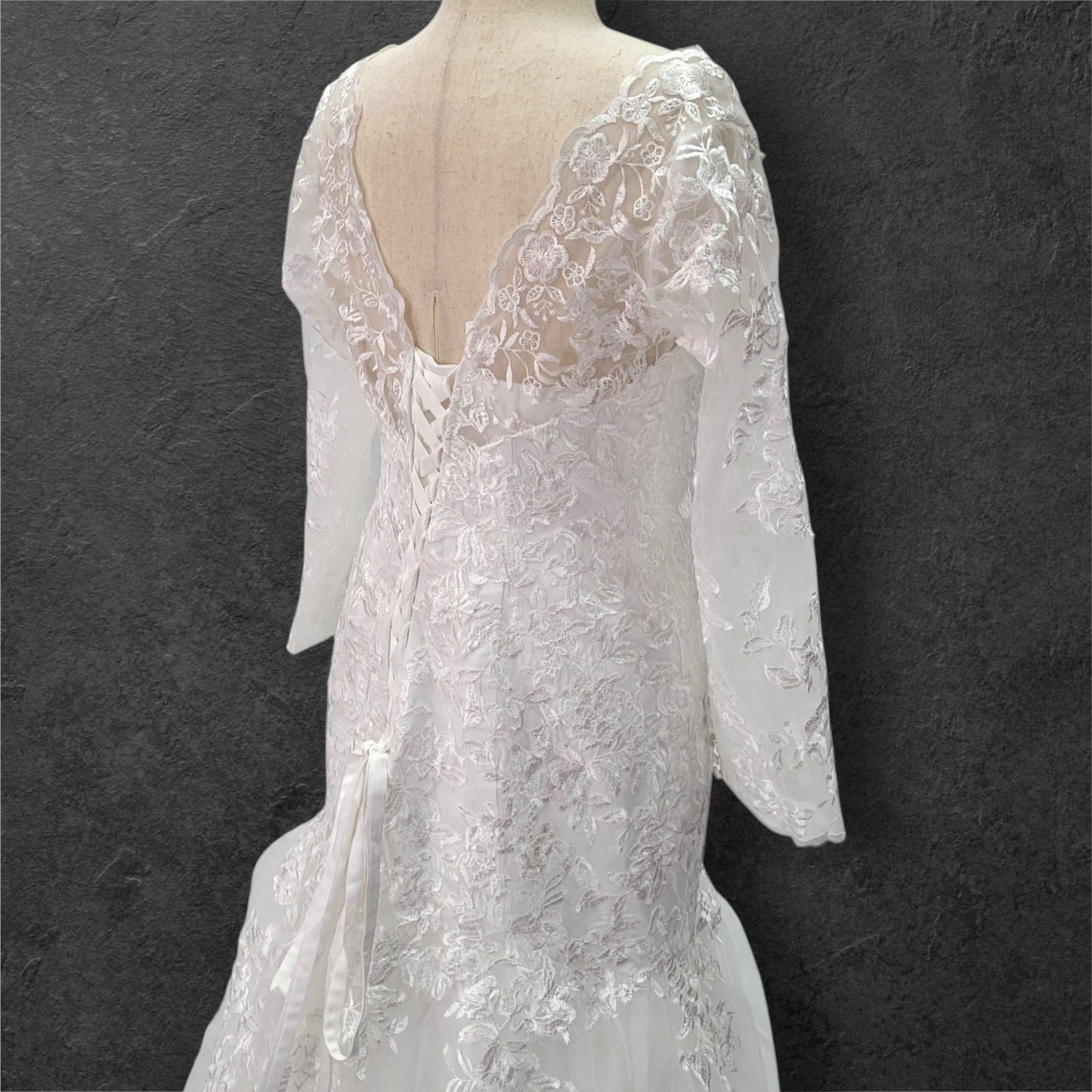 Long Sleeve Trumpet Style Wedding Dress with V Neck and Corset Back