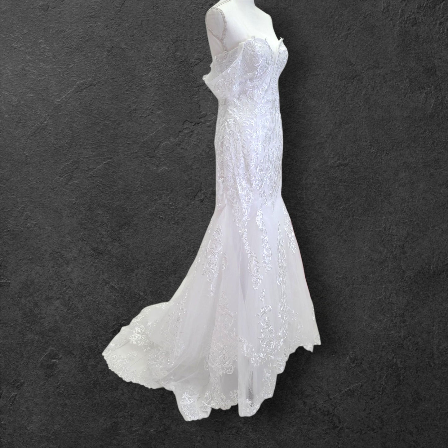 Off Shoulder Trumpet Wedding Dress with Train and Corset