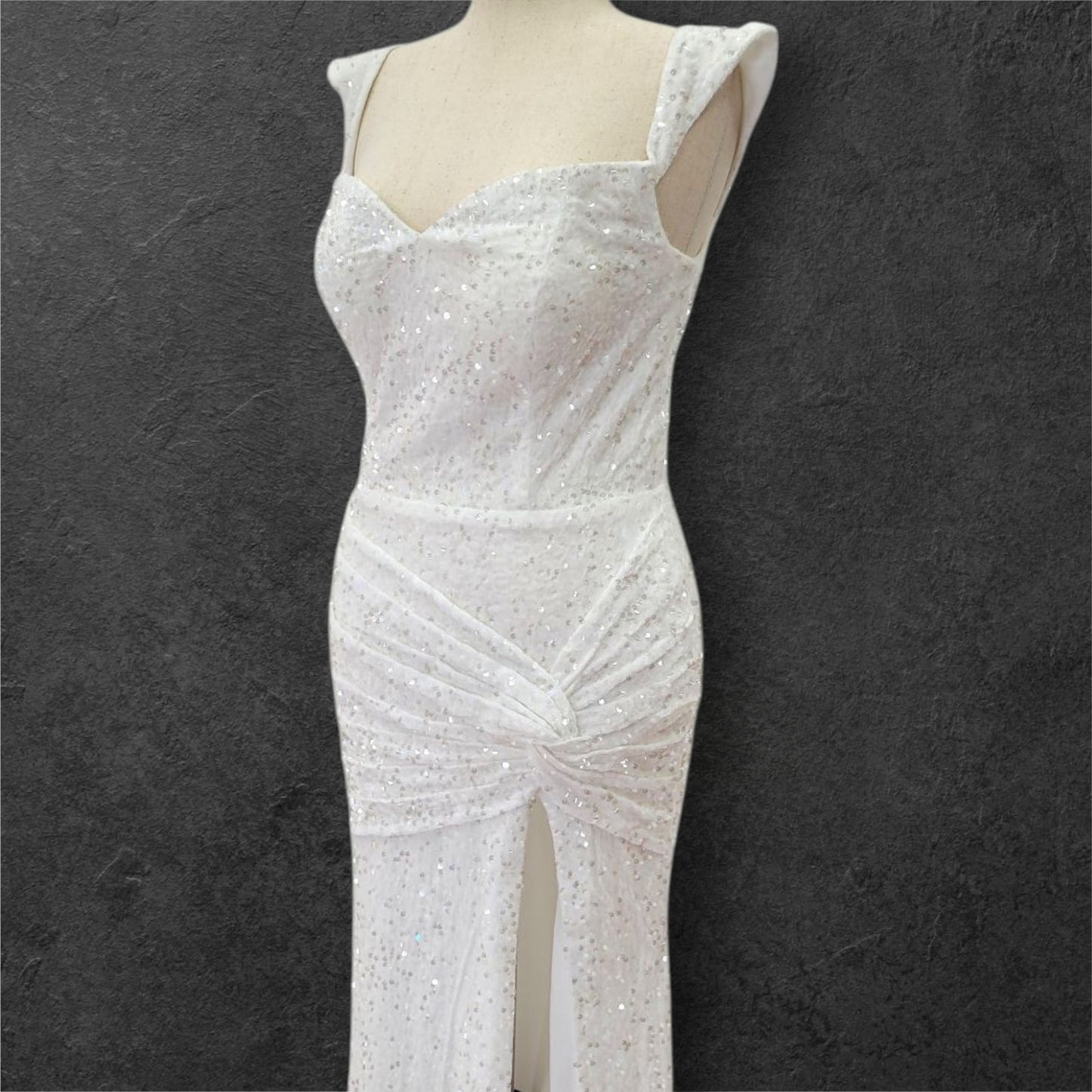 Hip Hugging Sequin Wedding Dress with Off Shoulder Sleeves and Corset Back