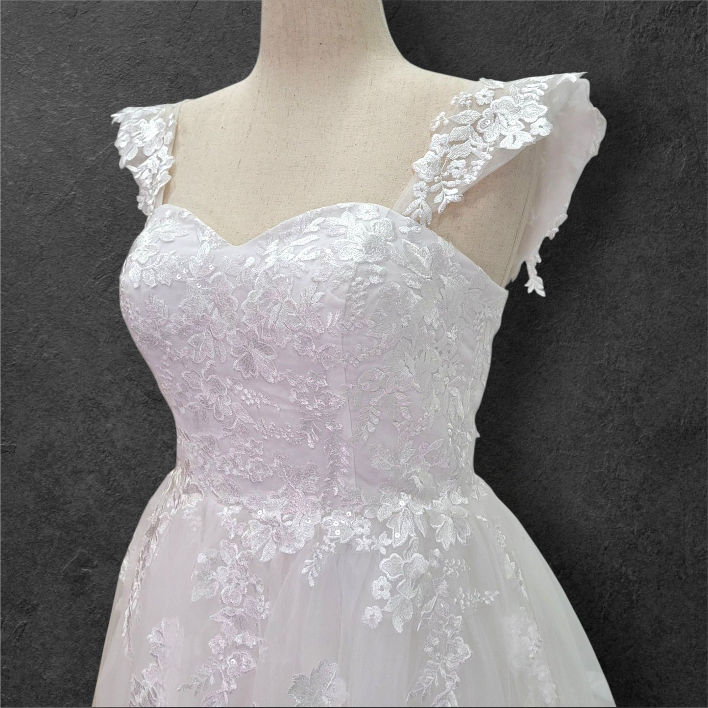 A Line Tulle Wedding Dress with Floral Appliques and Corset Back