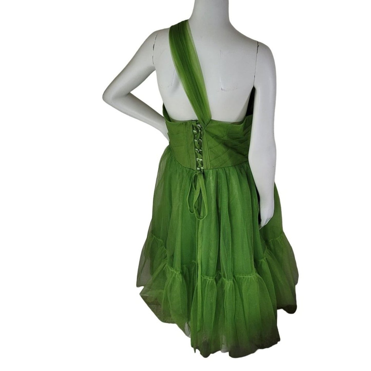 Green Formal Dress Short One Shoulder Size 16